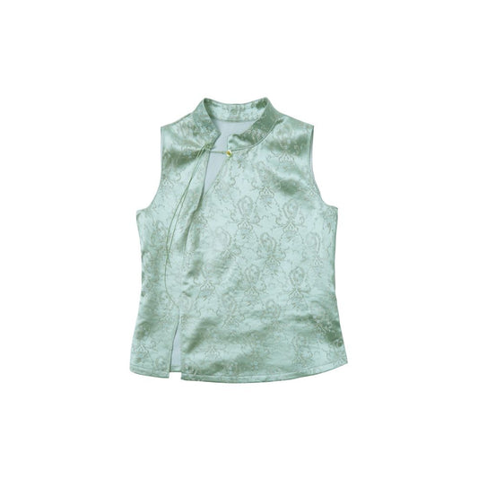Asaya354 - RIMLESS Unlimited Original Custom Vine Jacquard Improved Cheongsam Set with Small Stand up Collar Top and Splicing Half Skirt