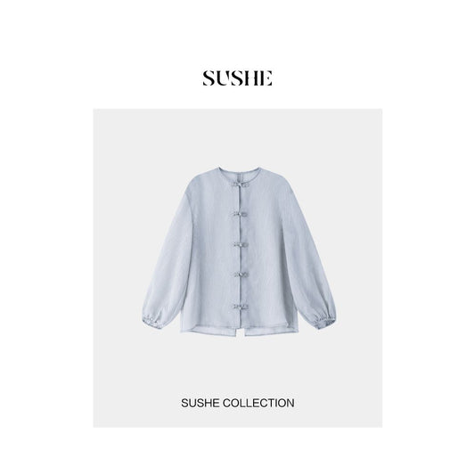 Asaya352 - New Chinese style series drawstring SUSHE buckle back hollow details Republic of China style casual cardigan women s summer