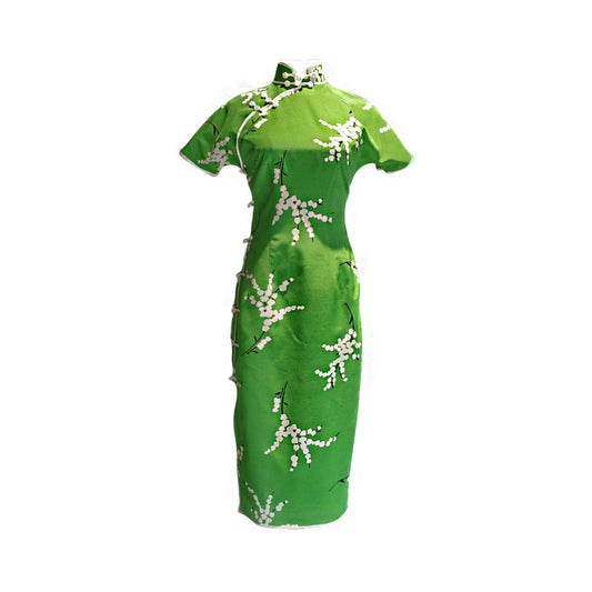 Asaya328 - Wang Antian s original new all silk handmade ancient style large open collar elegant green white slimming cheongsam