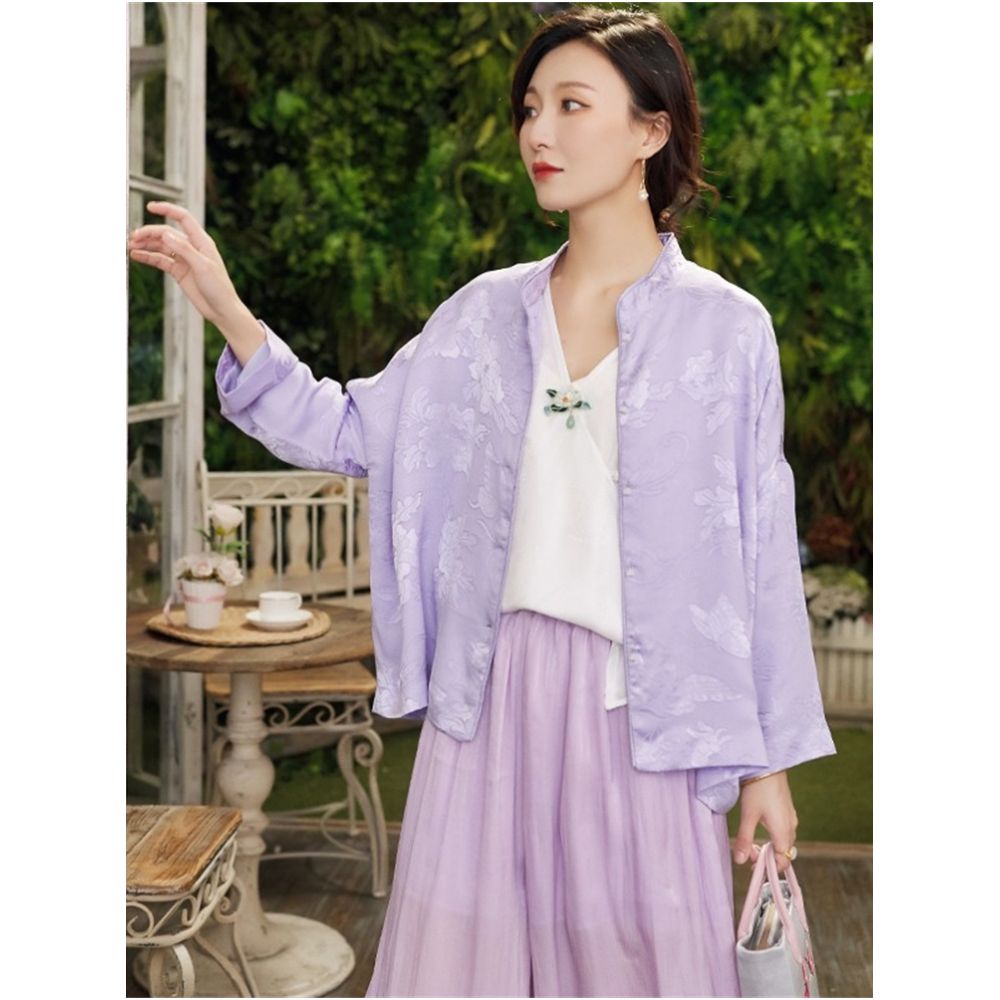 Shop treasure CPP955 fashionable Chinese silk flower Luo double breasted shower head jade button top spring and autumn jacket image 0