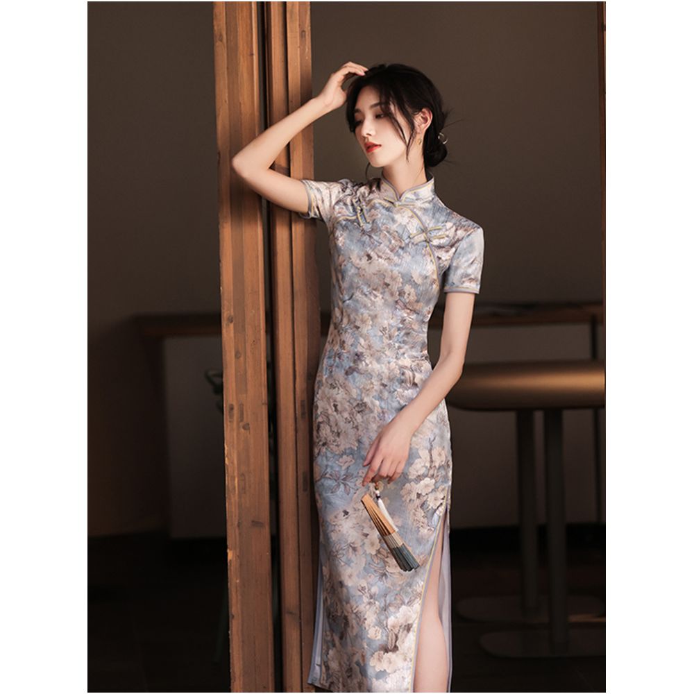 Improved old Shanghai qipao 2025 new retro Republican style young women s summer long style socialite temperament high end image 2