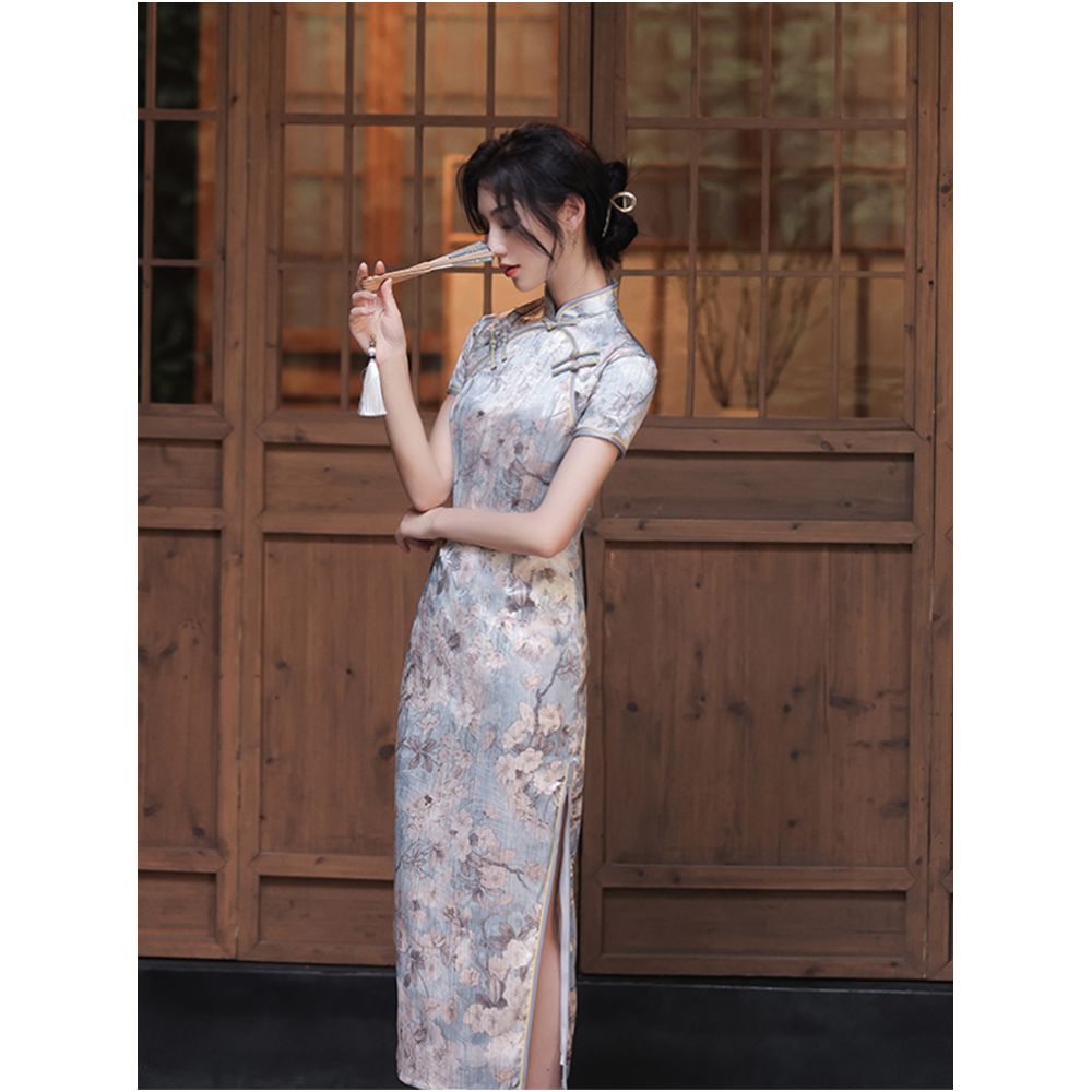 Improved old Shanghai qipao 2025 new retro Republican style young women s summer long style socialite temperament high end image 3