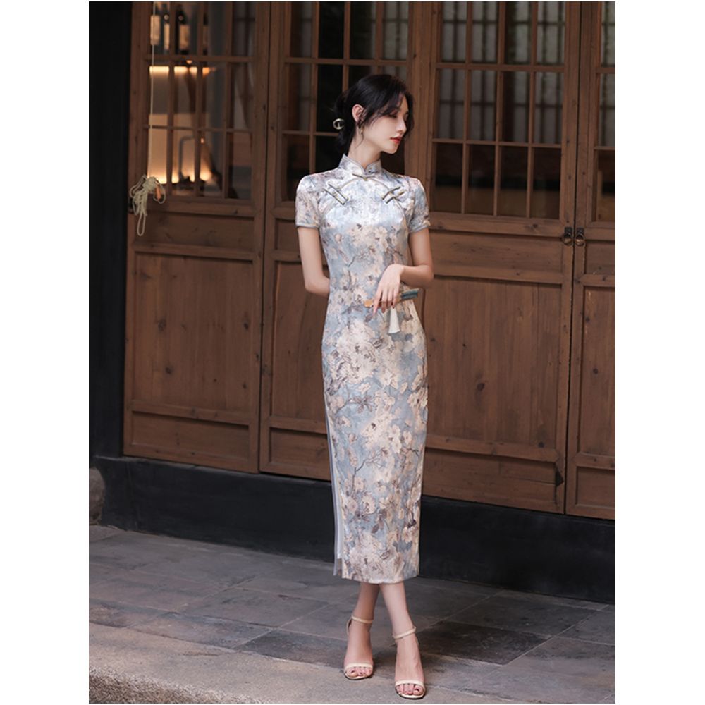 Improved old Shanghai qipao 2025 new retro Republican style young women s summer long style socialite temperament high end image 5