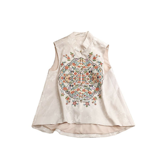 Asaya309 - Retro Chinese style improved version cheongsam style vest women s summer new style Chinese style embroidered Tang style versatile vest top trend