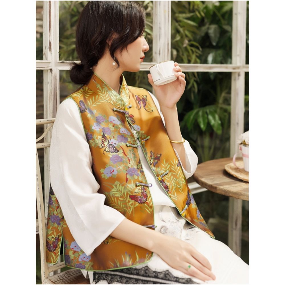 Town store baby JCL769 looks at butterfly entering orchid room stand up collar button sleeveless versatile vest top spring autumn winter image 0
