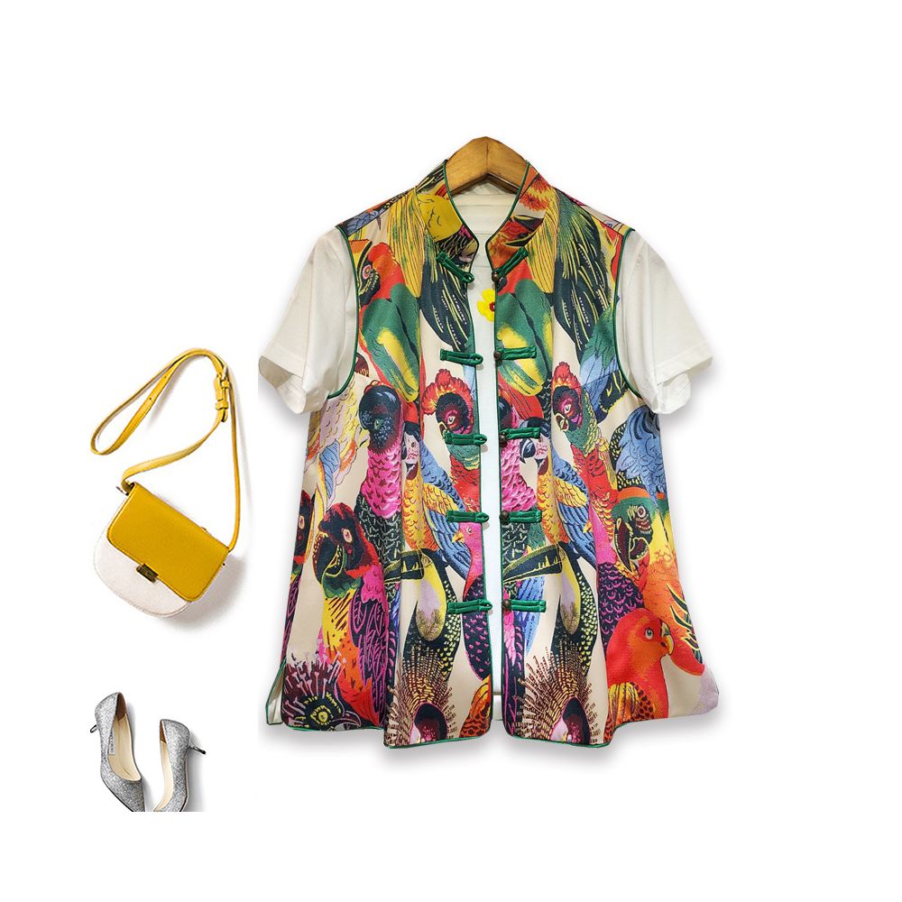 Retro buckle printed vest for women fashionable and western style Chinese style improved version Chinese style horse clip jacquard vest shoulder image 1