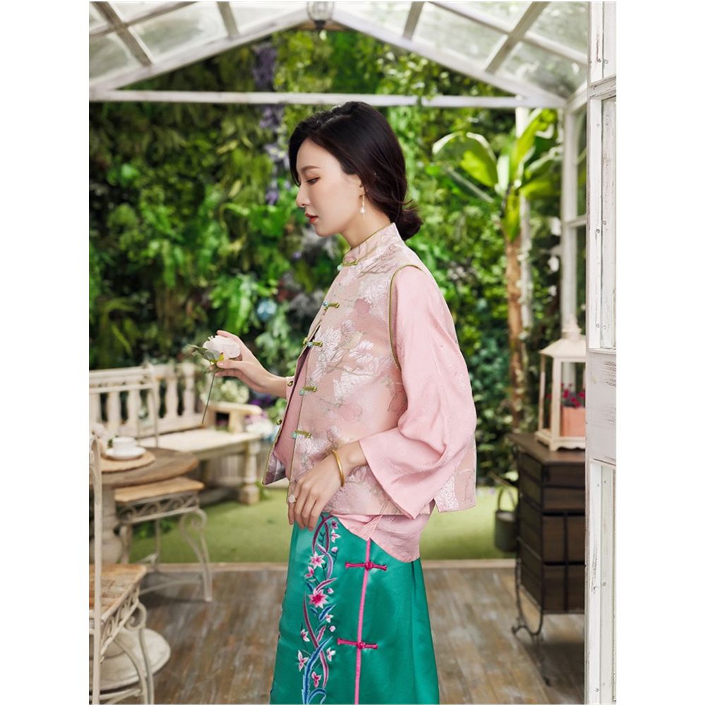 Town Store Baby CPP946 New Chinese style magnolia slimming stand collar jade buckle vest for spring and autumn wear image 86