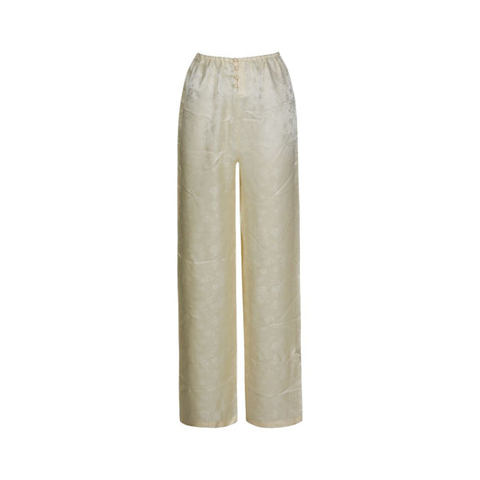 Asaya237 -  original silk beige jacquard Chinese style buckle elastic waist wide leg pants long pants straight tube