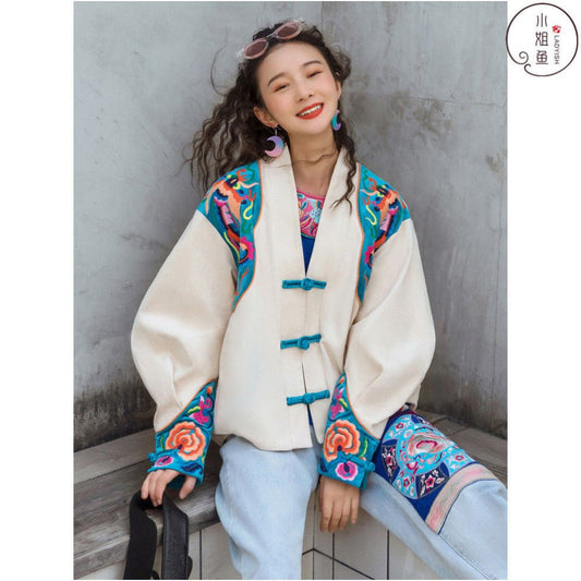 Asaya219 - Design sense ethnic style women s top improvement 2022 spring new Tang style women s loose printed long sleeved jacket