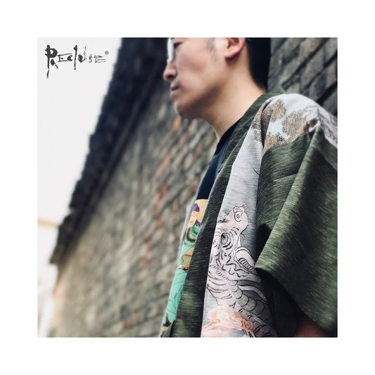 Asaya130 - RECLUSE Mangyuan Chinese style retro printed patchwork contrasting design Zen clothing improved Tang style Hanfu top for women
