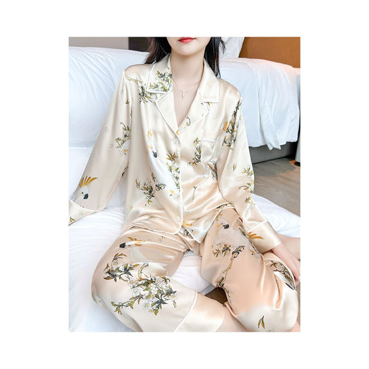 Asaya110 -  silk Temperament printed heavyweight silk sleepwear set for women s high end silk home wear