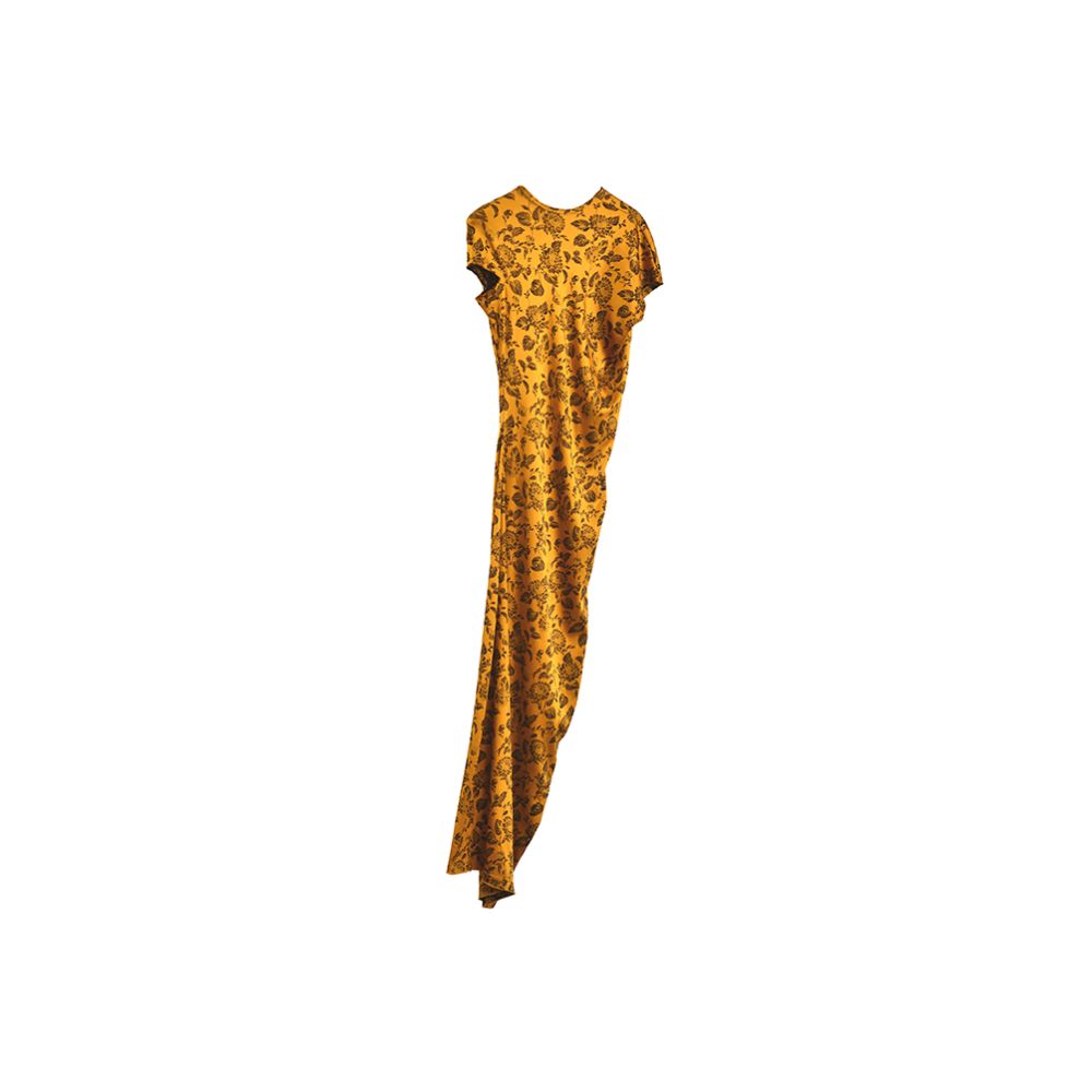 Ms MIN Warm Sunshine Golden Silk Jacquard Diagonal Cut Dress image 5