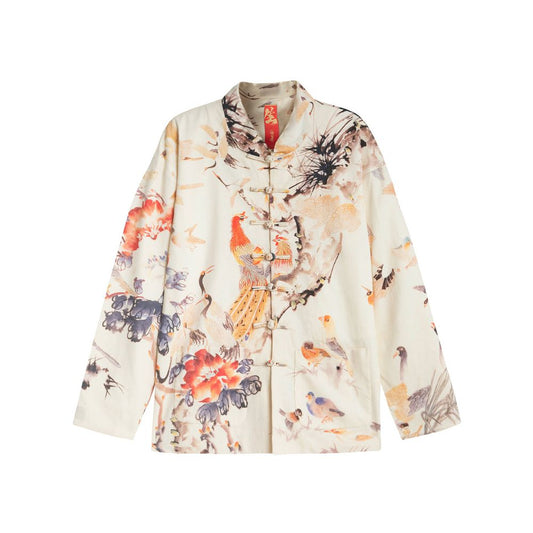 Asaya63 - Blue sea tide birth u003cHundred birds flock to the phoenix u003eautumn and winter new original Chinese style China Chic Chinese casual printed Tang suit