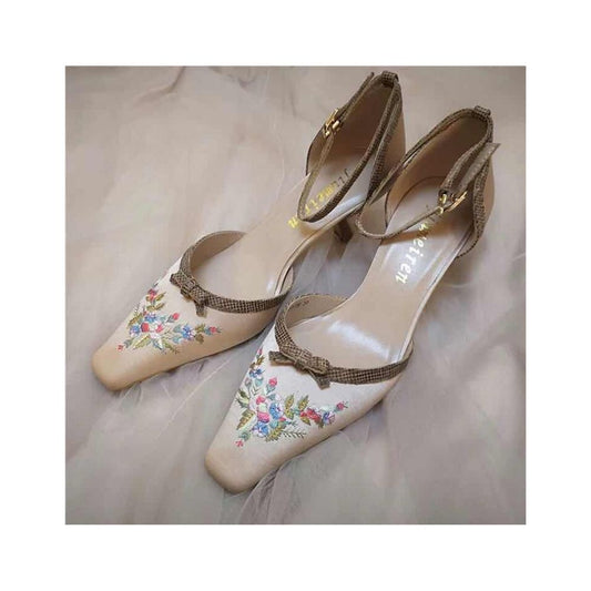 Asaya47 - Queen Vintage Embroidered Chinese Style Series Lotus Purple Silk Embroidered Retro Square Head Low Heel Cheongsam Sandals