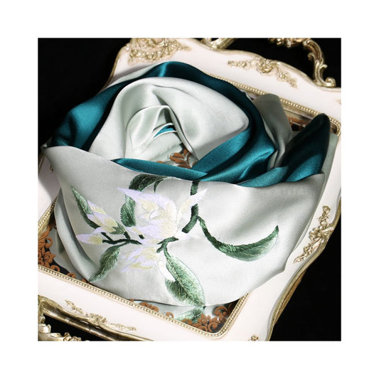 Asaya40 - Silk scarf for women in spring and autumn embroidered with Suzhou draped with mulberry silk high end gift for mothers embroidered with Suzhou green silk scarf