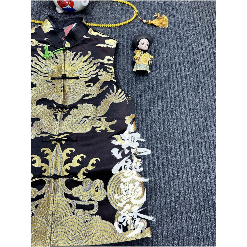 Unparalleled Embroidery Original Design Weaving Brocade Dragon Robe Internet Celebrity Men and Women Large Size Retro Chinese Style Personalized Buckle Vest image 3