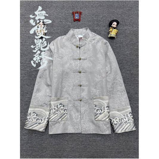 Asaya28 - China Chic unparalleled gorgeous embroidery original design retro buckle traditional Chinese Tang style carp jacquard embroidery men and women s coats
