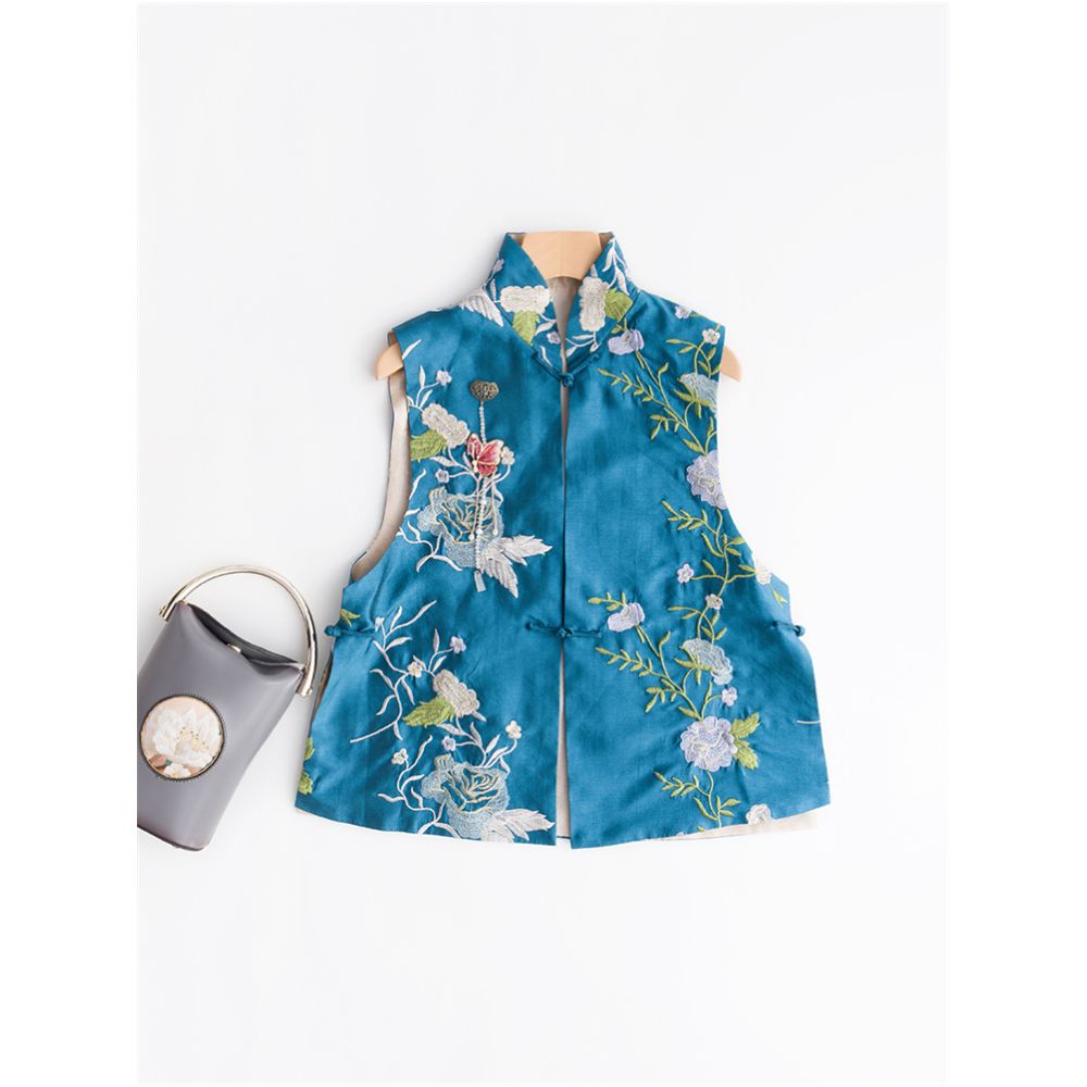 Town Store Baby PCY505 New Chinese Embroidered Stand up Collar Pan Buckle Vest Chinese Retro Embroidered Cotton Vest Spring Autumn Winter image 155