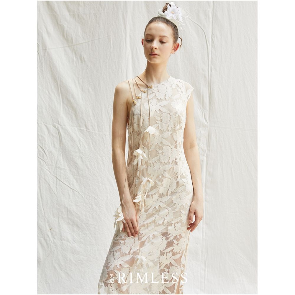 RIMLESS Borderless Slant Front Hollow New Chinese Cheongsam Dress Split Skirt Original Designer Brand image 1