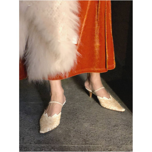Asaya0459 - Tinker Muller shoes with toe caps French style niche ins retro pointed thin heels semi slippers women s summer sandals women s shoes