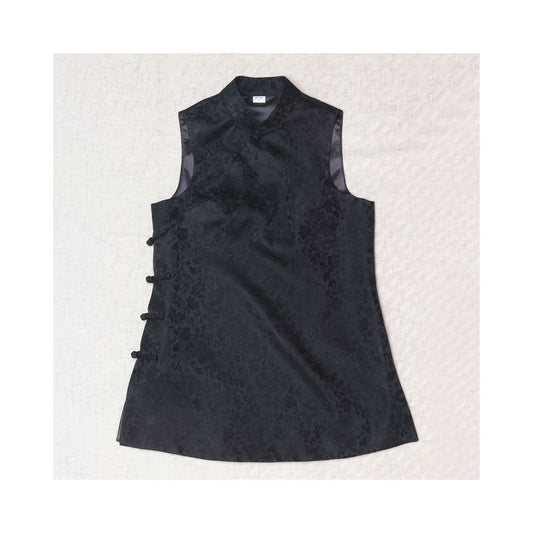 Asaya0443 - Early Spring and Autumn ethnic style Chinese style buckle stand up collar sleeveless mid long style half breasted vest top women s woven brocade forging