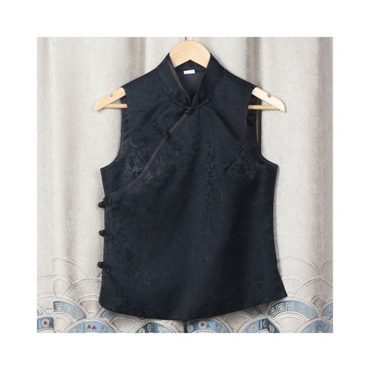 Asaya0442 - Western style Spring and Autumn Winter Original Weaving Brocade Ethnic Style Embroidery Stand collar Short vest Women s top Tang style coat