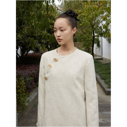 Asaya0426 - SALE8 Fold Blue Dot Original Designer Chinese style Front Collar Cocoon Set Suit Coat
