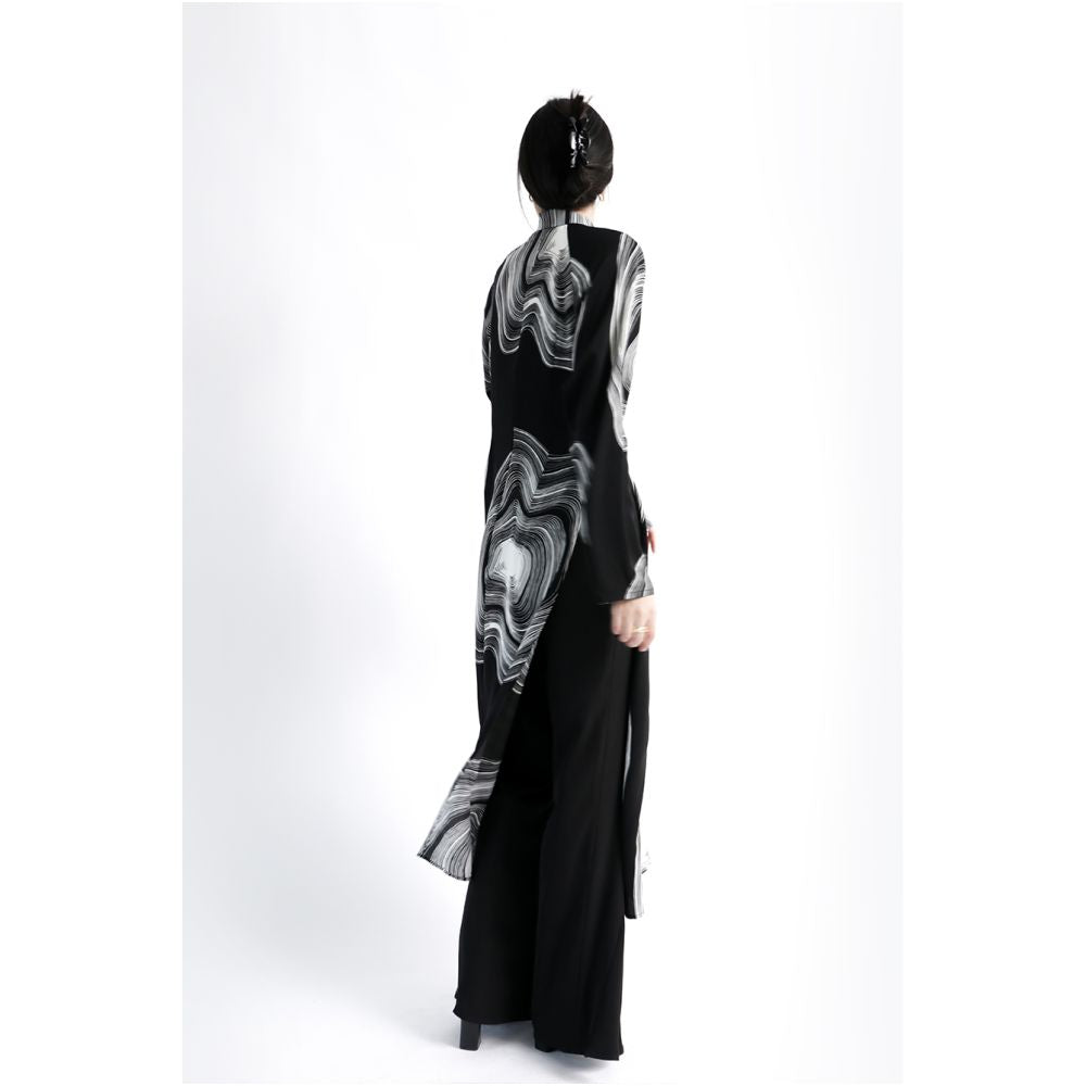 APOZi high slit long sleeved dress for women in autumn and winter tall and retro design with improved black qipao skirt image 4