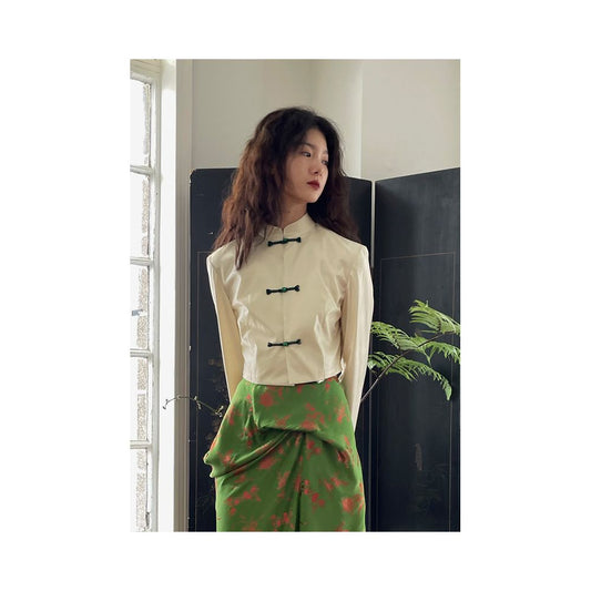 Asaya0279 - Improved cheongsam button down shirt dress for women in early autumn 2025 new Chinese style design niche skirt for autumn and winter