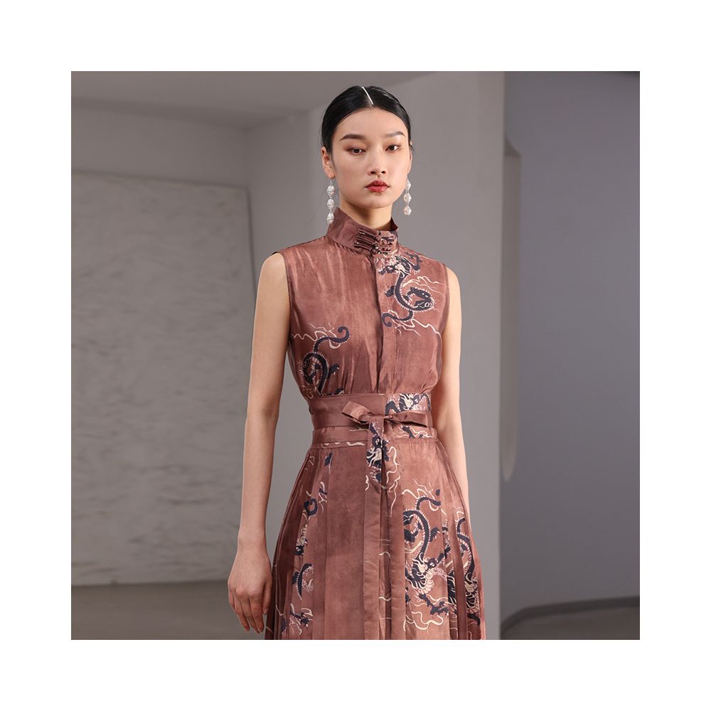 Inside and outside the original new Chinese retro printing national tide temperament sleeveless slim versatile shirt J42C533 image 1