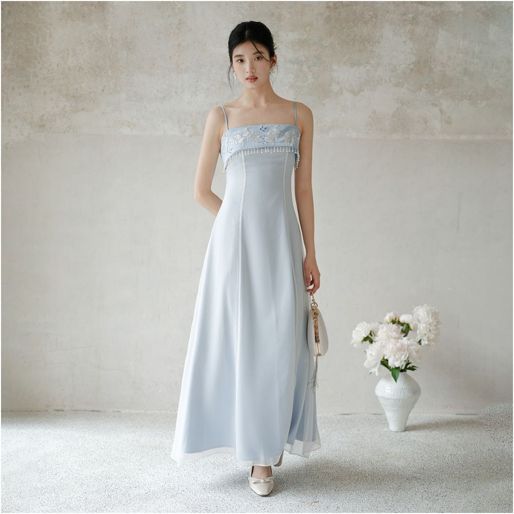 Chuchanyishi new Chinese style suspender dress female 25 summer embroidery A line vest blue tube top long skirt image 4