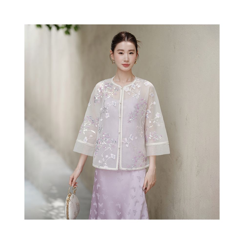 Chuchanyishi new Chinese style jacket for women 2025 summer new style temperament hazy elegant floral embroidered top image 2
