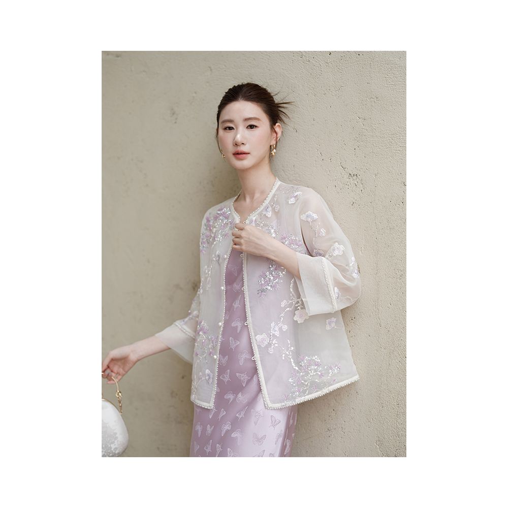 Chuchanyishi new Chinese style jacket for women 2025 summer new style temperament hazy elegant floral embroidered top image 4