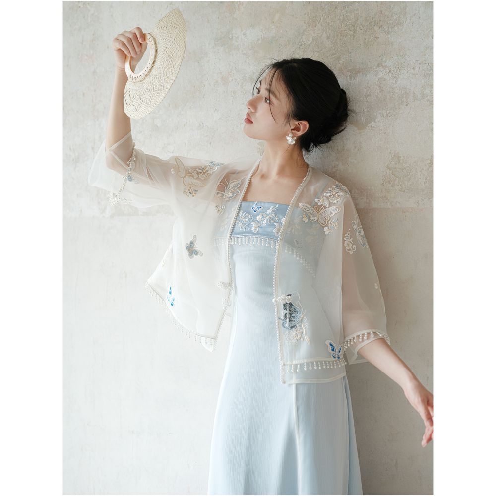New Chinese style dress for women in summer and autumn 2025 with a fresh and dynamic temperament featuring delicate gauze embroidery and tassel tops image 5