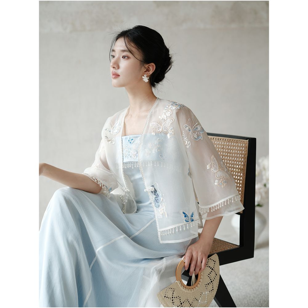 New Chinese style dress for women in summer and autumn 2025 with a fresh and dynamic temperament featuring delicate gauze embroidery and tassel tops image 7