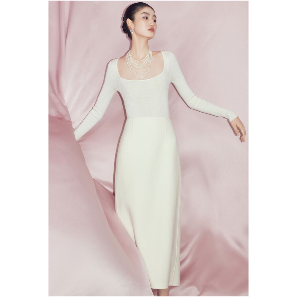 MandyZhang White 100 Sheepskin High Waist Straight Tube Woolen Woolen Half Skirt for Women Winter High End Long Skirt image 2
