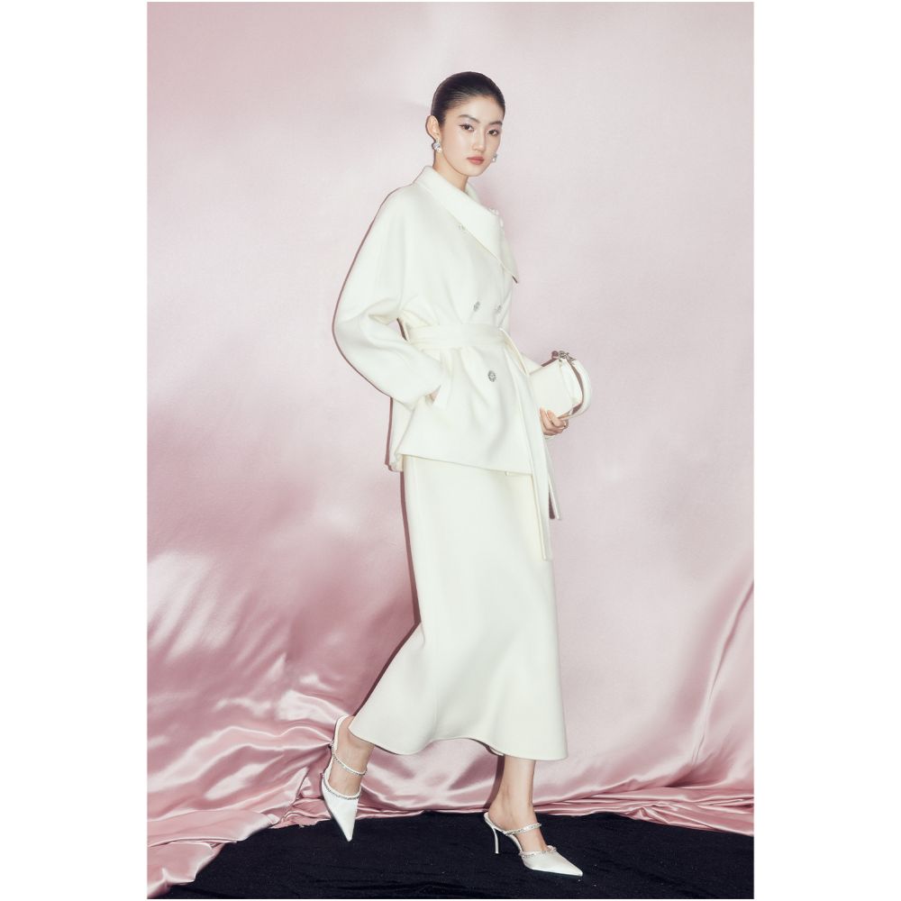 MandyZhang White 100 Sheepskin High Waist Straight Tube Woolen Woolen Half Skirt for Women Winter High End Long Skirt image 4