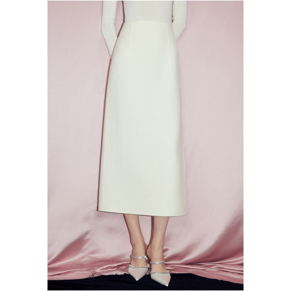 MandyZhang White 100 Sheepskin High Waist Straight Tube Woolen Woolen Half Skirt for Women Winter High End Long Skirt image 0