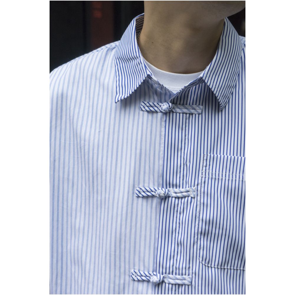 LABSTORE splicing stripes new Chinese style buttoned long sleeved lapel shirt loose silhouette Stripeshirt image 9