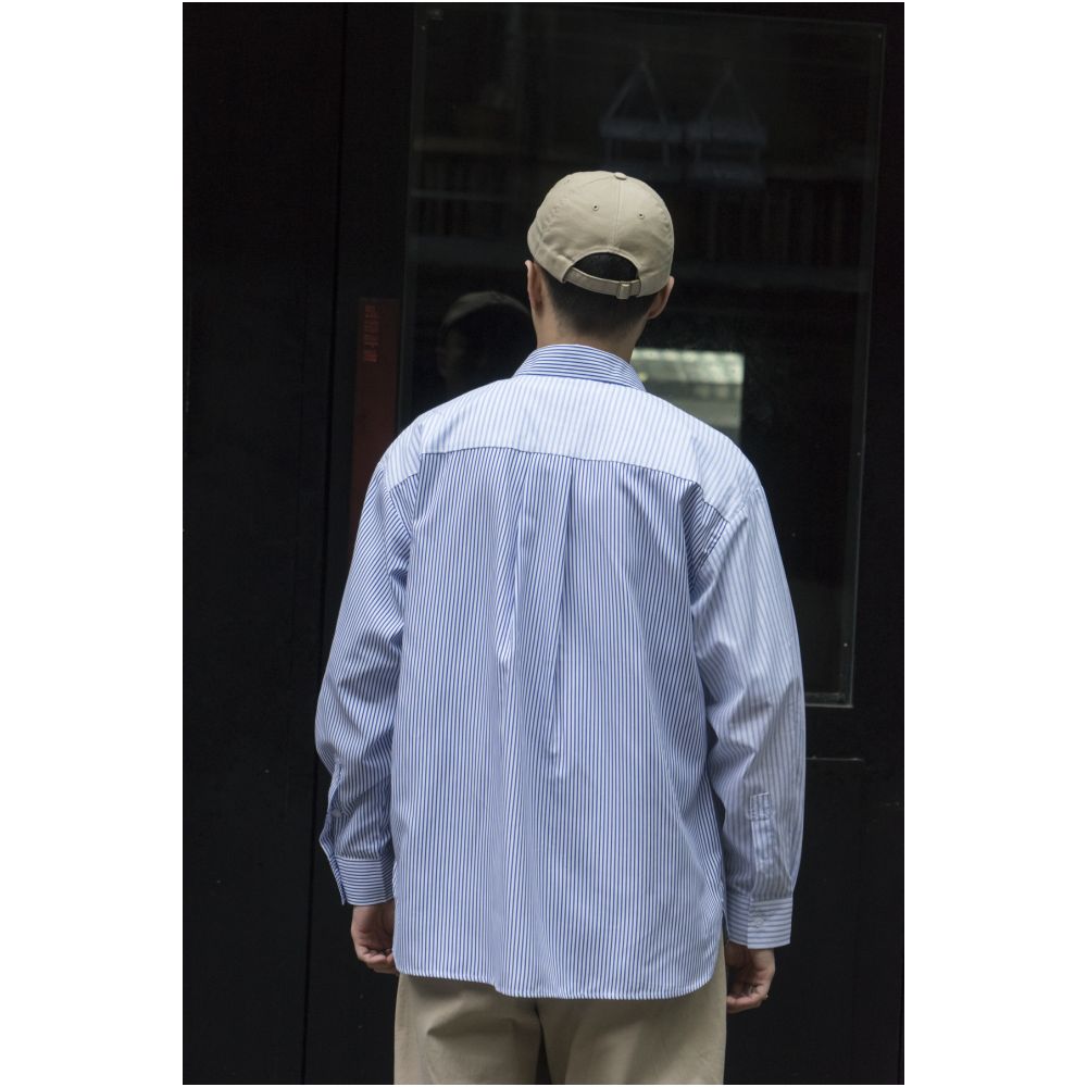 LABSTORE splicing stripes new Chinese style buttoned long sleeved lapel shirt loose silhouette Stripeshirt image 11