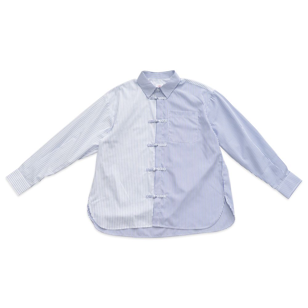 LABSTORE splicing stripes new Chinese style buttoned long sleeved lapel shirt loose silhouette Stripeshirt image 12