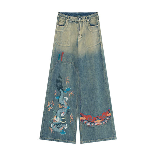 ASAYA4910 – Oriental Dragon Wide-Leg Jeans 🐉✨