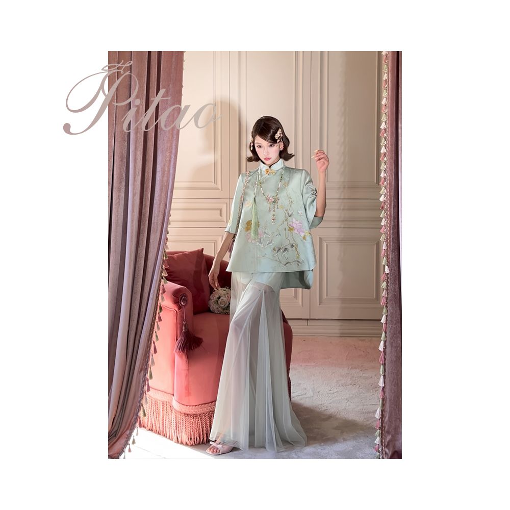 Du Butt Peach Original Garden Dream 3 0 New Chinese Women s Quiet Luxury Chinese Style Jacquard Embroidery Satin Set image 2