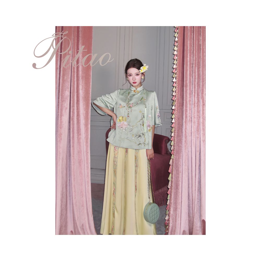 Du Butt Peach Original Garden Dream 3 0 New Chinese Women s Quiet Luxury Chinese Style Jacquard Embroidery Satin Set image 3