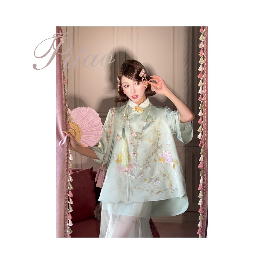 Du Butt Peach Original Garden Dream 3 0 New Chinese Women s Quiet Luxury Chinese Style Jacquard Embroidery Satin Set image 5
