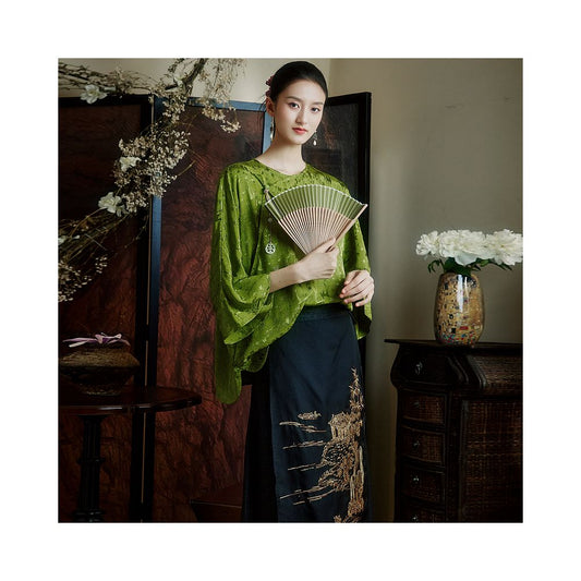 ASAYA4923 – Jade Willow Jacquard Blouse 🌿💚