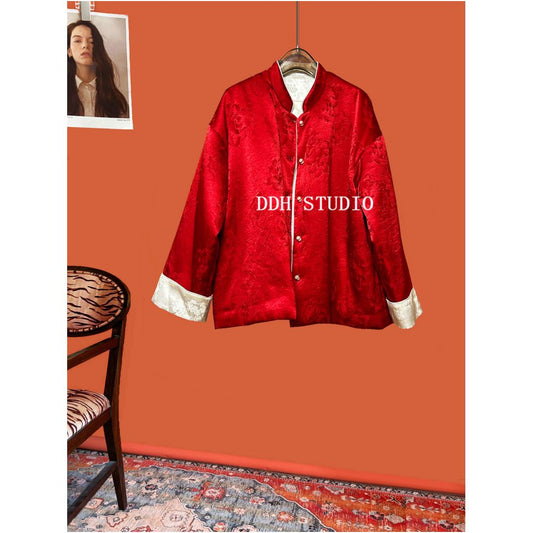 ASAYA4939 – Crimson Grace Jacquard Jacket 🔴✨