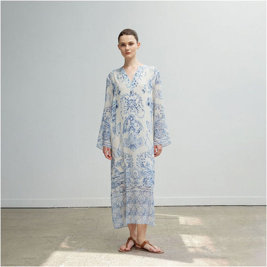 ASAYA4945 – Porcelain Muse Silk Dress 🕊💙