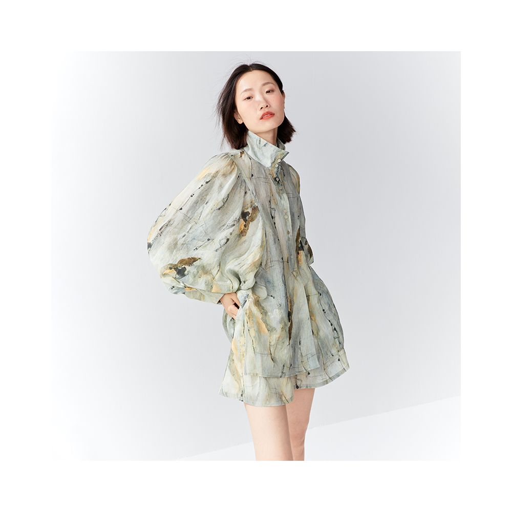 OPOF new Chinese style ramie shirt women s loose shorts suit wear ink and wash dye 2024 spring and summer new products image 1