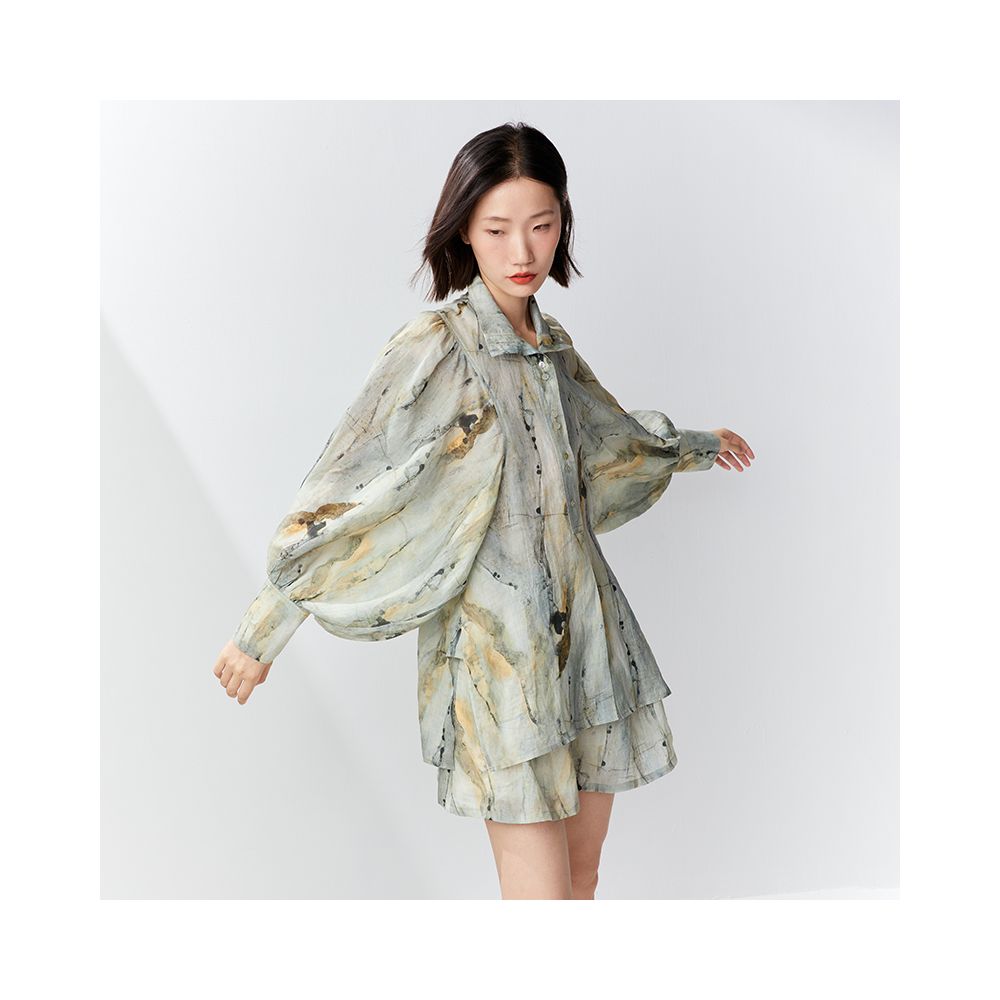 OPOF new Chinese style ramie shirt women s loose shorts suit wear ink and wash dye 2024 spring and summer new products image 2